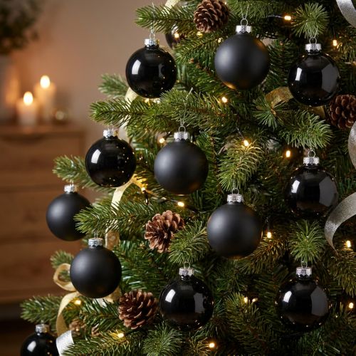 Mini-Christbaumkugel, Baumschmuck-Mix, Weihnachtskugeln Schwarz H4,5cm Ø4cm Echtglas 24 St | Floristik24.de