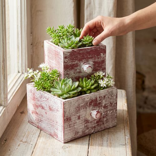 Pflanzkasten Shabby Chic Deko Schublade Rot Weiß 2er-Set | Floristik24.de