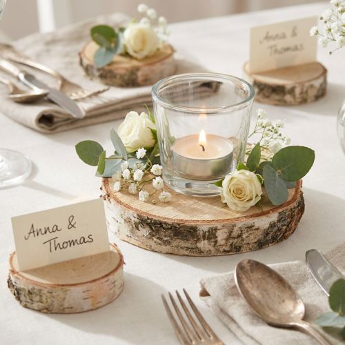 Artikel Birkenscheiben mit Rinde 24 Stk, Ø5-6cm, Geweißt, Deko-Bastelmaterial für Hochzeiten, DIY-Projekte