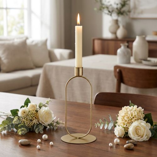Kerzenständer Oval Stabkerzenhalter Gold Ø10cm H21cm | Floristik24.de