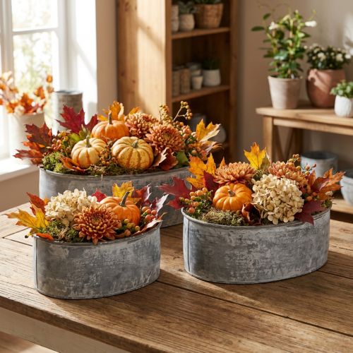 Dekoschale Metall Steckschale Oval Grau L22,5/19,5/16cm 3er-Set | Floristik24.de