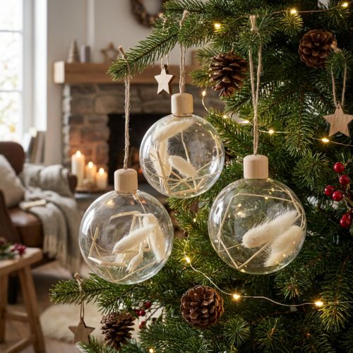 Weihnachtskugeln Glas Deko-Kugel Gefüllt mit Trockenblumen Ø8cm 3St | Floristik24.de