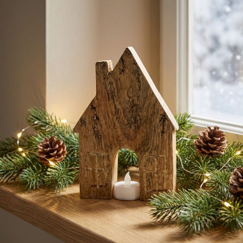 Holzhaus Deko Weihnachtshaus Holzhäuschen Deko Holzaufsteller H15cm | Floristik24.de