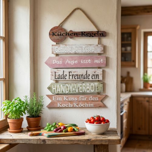 Deko Schild Holz mit humorvollen Küchenregeln für Wanddeko | Floristik24.de