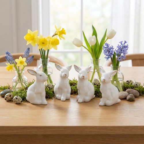 Keramik Hase Osterdeko Weiß Gold Osterhase H7,5cm 4St | Floristik24.de