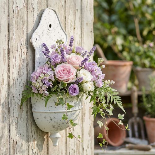 Shabby Chic Wandschale Metall Halbrund Weiß 24cm×10cm×47cm | Floristik24.de