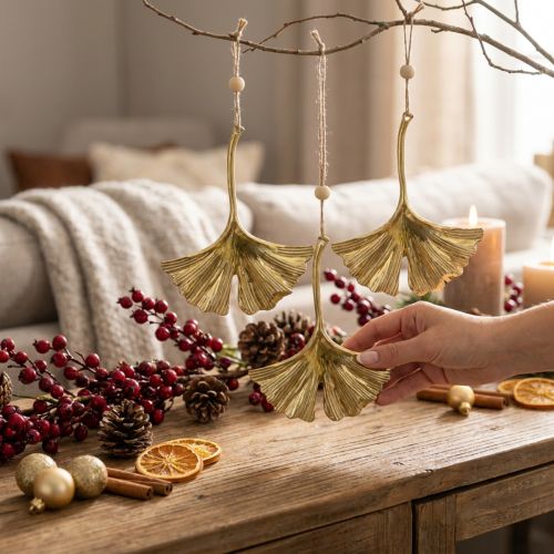 Ginkgoblatt-Anhänger, Adventsdeko, Metalldeko für den Herbst Golden L12cm 12 St | Floristik24.de