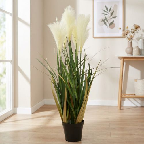 Riedgras im Topf Künstliche Topfpflanze Creme, Grün 79cm | Floristik24.de