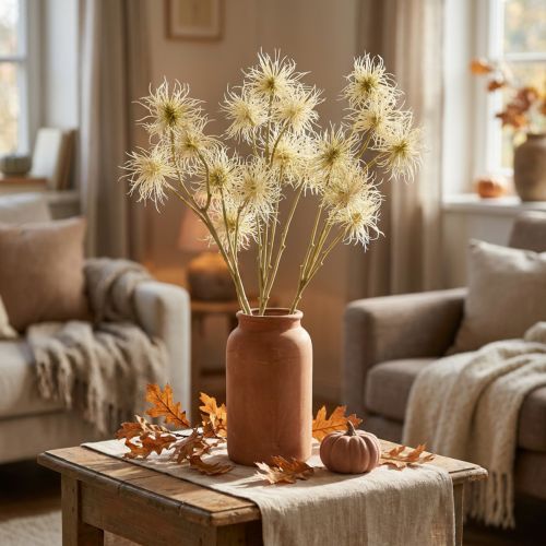 Xanthium Kunstblume Creme Herbstdeko 6 Blüten 80cm 3St | Floristik24.de