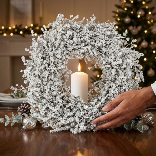 Weihnachtskranz Weiß Trockenblumenkranz Leinenkraut Ø34cm | Floristik24.de