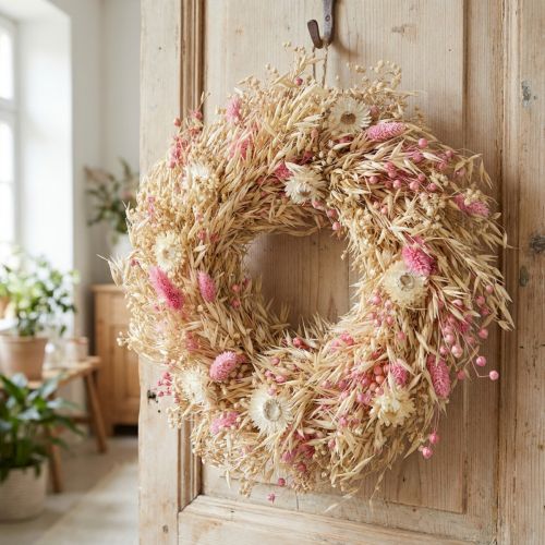 Deko Kranz Haferkranz Naturkranz Strohblumen Rosa Ø29cm | Floristik24.de