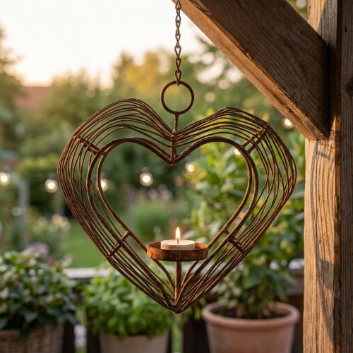 Teelichthalter Metall Hängedeko Rost Deko Herz 22×7×20cm | Floristik24.de