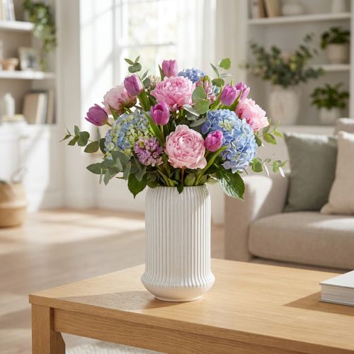 Keramik Vase mit Rillen Weiß Keramikvase Ø13cm H20cm | Floristik24.de