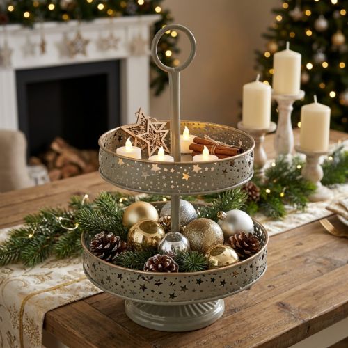 Artikel Deko-Etagere mit Griff Sternmotiv zweistöckig 49cm