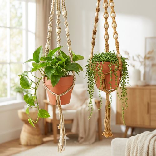 Makramee Blumenampel Hängetopf Ton Ø12,5cm H75cm