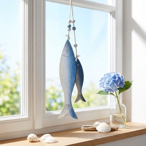 Holzfische Dekohänger Fisch Blau Weiß 11,5/20cm 2er-Set | Floristik24.de