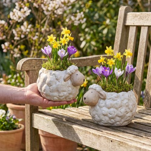 Schaf Pflanzgefäß aus Keramik Deko Pflanzschale für Garten und Wohnung 2St | Floristik24.de