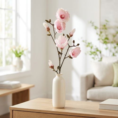 Künstlicher Magnolienzweig Rosa Blüten 100cm
