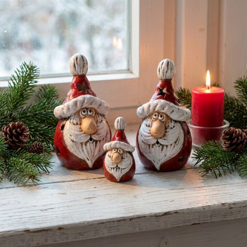 Keramik Weihnachtsmann Figur 10cm Rot-Weiß 4er Set
