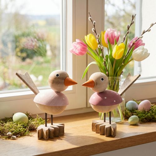 Holzvogel Dekofigur Fensterdeko Frühling Rosa H15cm 2St | Floristik24.de