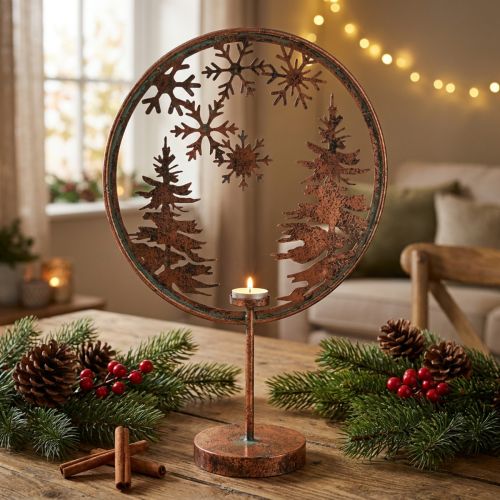 Dekoring Weihnachten Winter Sockel Teelichthalter Wald Ø37,5cm | Floristik24.de