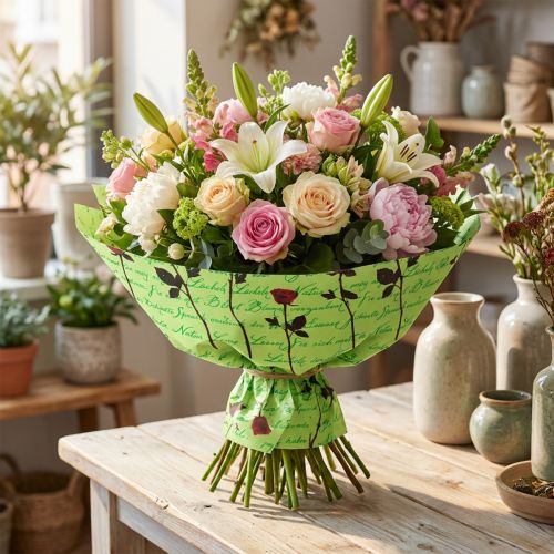 Manschettenpapier Grün Rosen Blumenpapier 25cm 100m | Floristik24.de