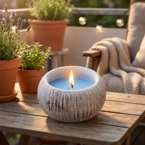 Citronella Kerze Blau Keramik Vintage H8cm Balkon