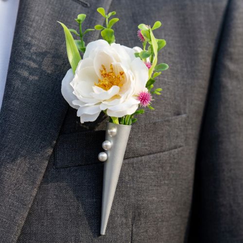 Hochzeitsanstecker mit Magnet, matt Silber 7cm | Floristik24.de