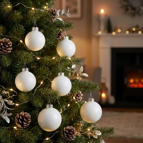 Weihnachtskugeln Glas Weiß Matt 24 St Ø4cm