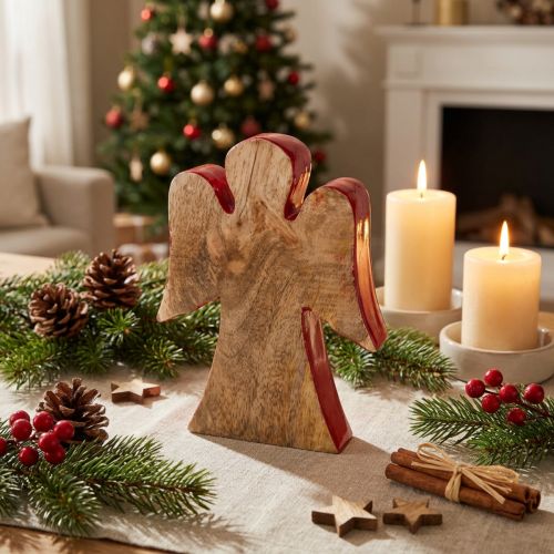 Engel Dekofigur Holz Rot, Natur 15cm | Floristik24.de