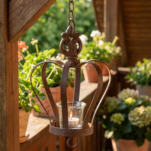 Metallkrone zum Hängen mit Haken Rostbraun Ø11cm H17cm | Floristik24.de