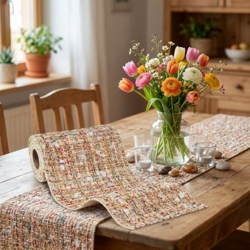 Artikel Tischband Beige Bunt Glitter Vintage Retro B19cm L1,5m