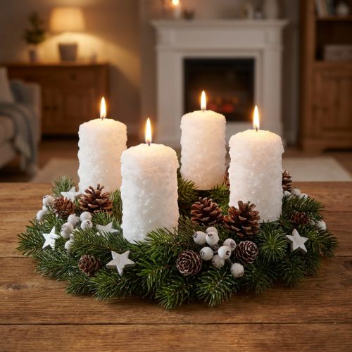 Adventskerzen Set Schneeball-Optik Weiß – Stumpenkerzen 100/60mm für Adventskranz & Weihnachtsdeko, 4er-Pack | Floristik24.de