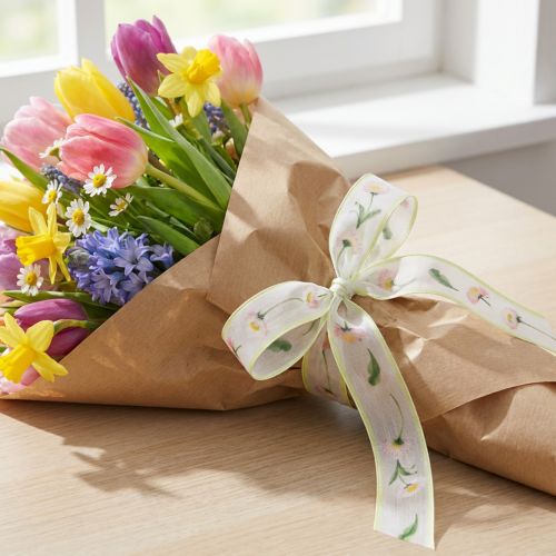 Artikel Geschenkband Blütenmuster Bellis zum Basteln und Verpacken 25mm 20m