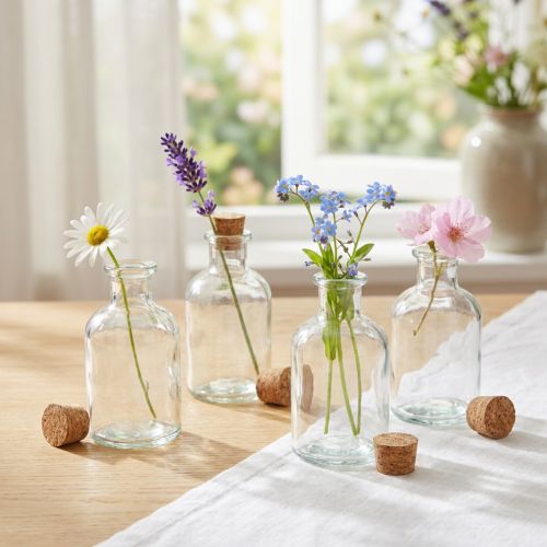 Glasvasen mit Korken H10,5cm 8er Set Retro