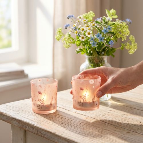Artikel Elegantes Windlicht mit zartem Blütendesign für harmonische Raumgestaltung 8cm 4St