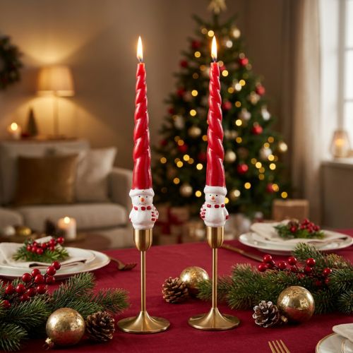 Artikel Spitzkerzen Schneemann Kerze Weihnachten Rot 26cm 2St