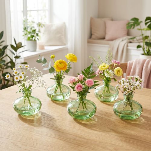 Glasvase Bauchig Grün Ø9cm H6cm 6er Set