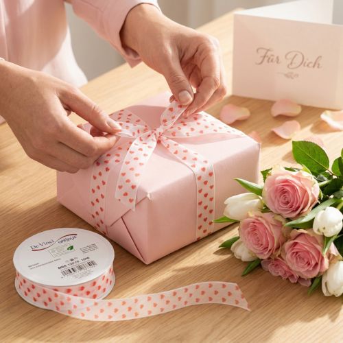 Artikel Geschenkband Herzen ideal für kreative Verpackungsideen und persönliche Geschenke 2,5 cm 15m