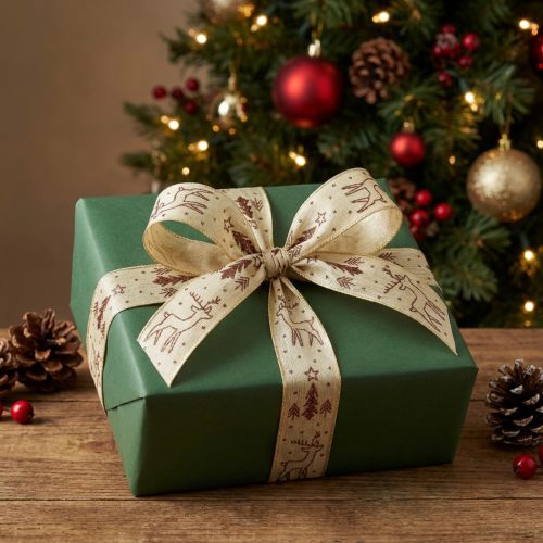 Artikel Geschenkband Weihnachten Rentier Creme Braun B25 L18m