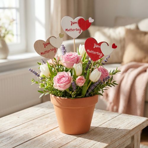 Blumenstecker Holzherz Deko „Zum Muttertag“ 8×5,5cm 12St | Floristik24.de
