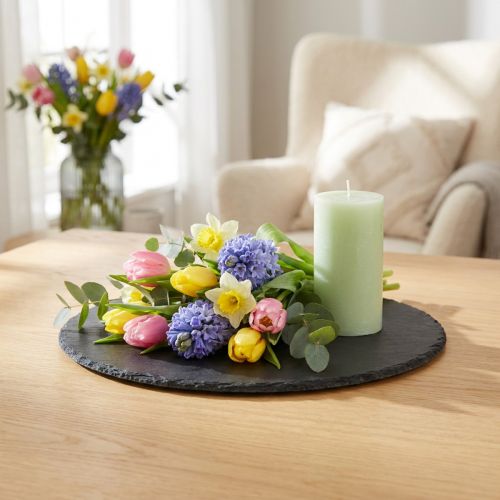 Natürliche Schieferplatte rund Steintablett Schwarz Ø15cm 6 St | Floristik24.de