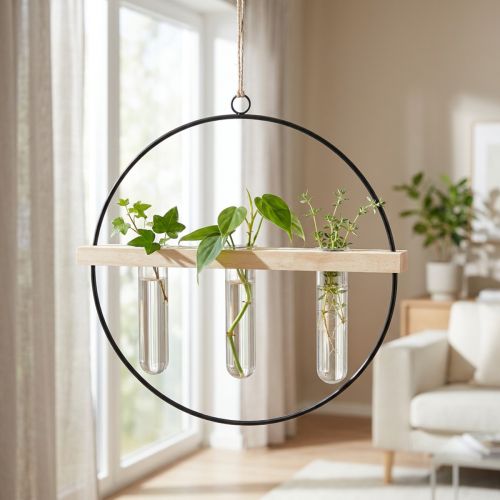 Reagenzglas Deko Vase, Metallring, Schwarz, Hängend, Modern | Floristik24.de