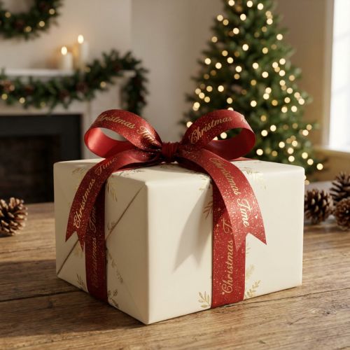 Artikel Weihnachtsband Christmas Time Band Rot Gold 15mm 20m