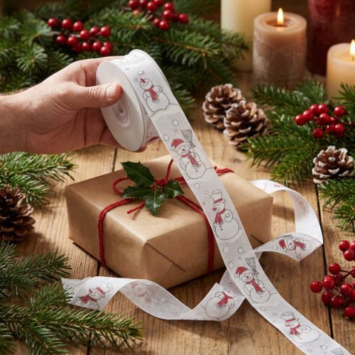 Geschenkband Weihnachten Schneemann Rot Weiß 25mm 15m | Floristik24.de