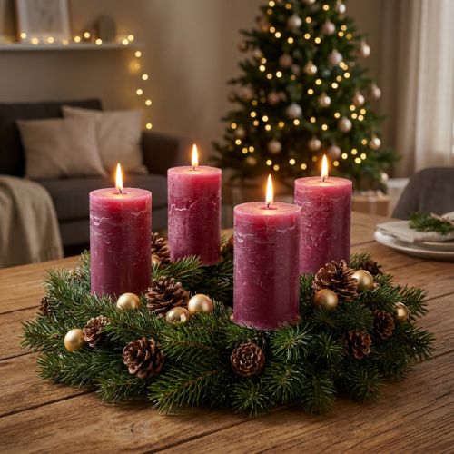 Durchgefärbte Stumpenkerzen Berry Lila 70x120mm 4er Set - Perfekt für Tischdeko & Festlichkeiten | Floristik24.de