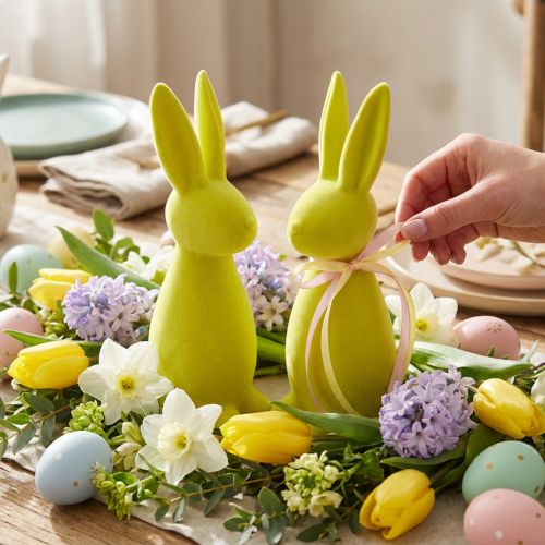 Artikel Beflockte Hasen Osterhasen Gelbgrün – 2. Wahl – 8×10×29cm 2 St