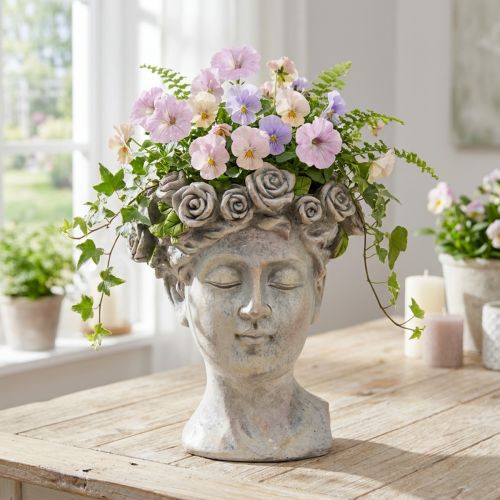 Blumentopf Gesicht Damenbüste Betonoptik H18cm