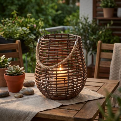 Deko-Windlicht Korb Ø23cm H27cm mit Henkel