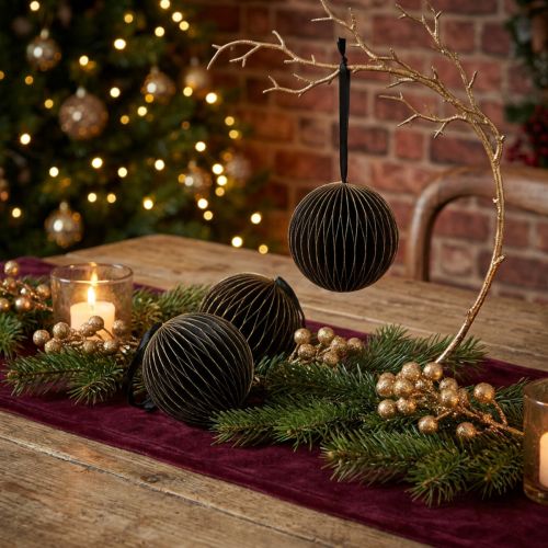 Wabenbälle Weihnachten Schwarz Gold Ø8cm 4St